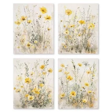 PUHEI Summer Floral Wall Art Prints Set of 4, Summer Yellow Daisy Flower Wall...