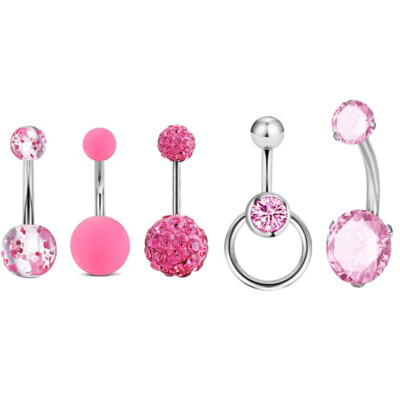 5-Piece Navel Stud 5-Color Zircon Fashionable Piercing Jewelry Combination Set