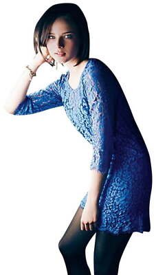Anthropologie Overture Lace Dress Medium 6 8 Blue HD Paris Sophisticated Shift