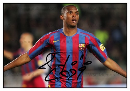 12466. Samuel Eto'o Signed Pictures (A4 Prints) Barcelona Chelsea Everton Inter