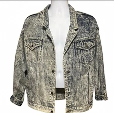 VTG URBAN EQUIPMENT Denim Bomber Jacket Size Lg Acid Wash 80s Blue Jean Retro