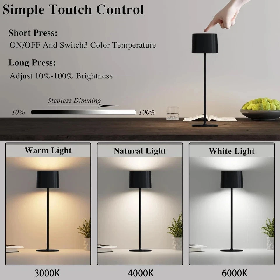 2 Pack Cordless Table Lamp Rechargeable, 5600Mah Battery Operated LED Table Lamp - Image 3 of 4