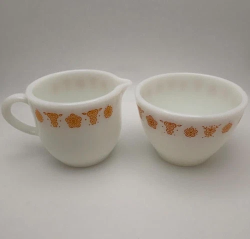 Vintage PYREX Corning Butterfly Gold Creamer and Open Sugar Bowl Set