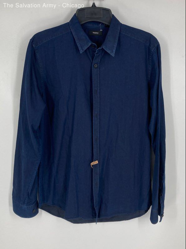 Theory Mens Dark Blue Cotton Long Sleeve Collared Button-Up Shirt Size Large