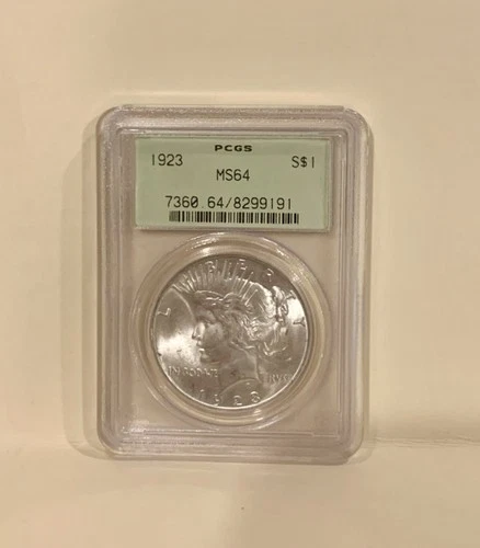 1923 $1 Peace Dollar Coin PCGS MS 65 - Old Green Holder