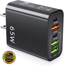 65W USB Charger With 5 USB Port 3 USB  2 USB-C PD Fast Wall Charger Multi Hub