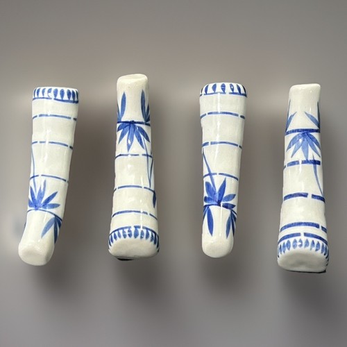 Japanese Ceramic Chopstick Rests - Hashioki Stripe Bamboo Blue & White -Set Of 4