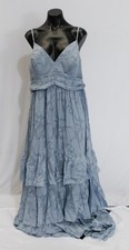 Azazie Women's Nathalia A-Line Bow Floral Burnout Dress AP2 Dusty Blue Size: A16