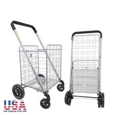 Shopping Cart Grocery Rolling Folding Trolley Basket Utility Supermarket Cart