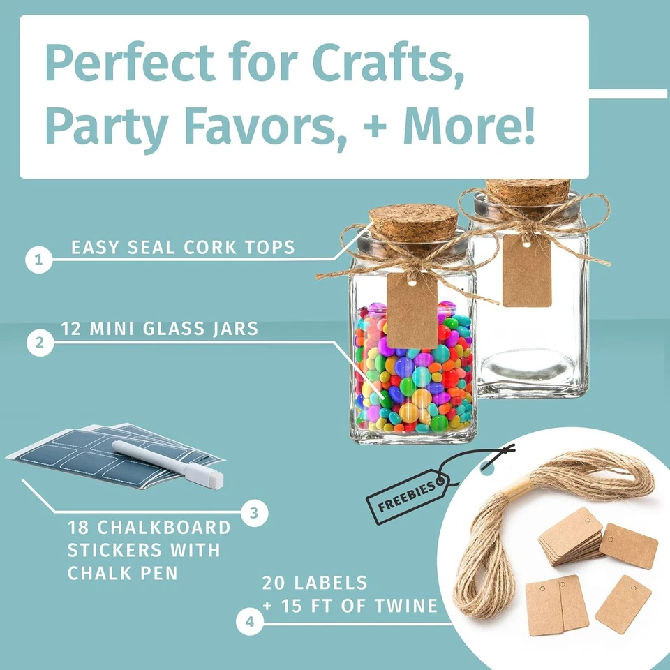 12pk Spell Jars, Square Glass Jars with Cork Lids - 3.4 oz Small Jars - Image 2 of 4