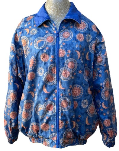 Vintage Y2k 90’s Slade Celestial Sun Moon Stars Zodiac Print Blue Bomber  L