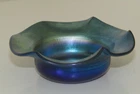 VINTAGE STEUBEN SIGNED 138 BLUE AURENE IRIDESCENT GLASS SALT CELLAR 3.5" CARDER