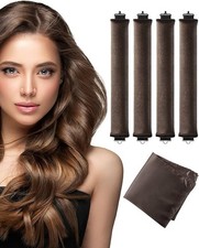 Heatless Curls Overnight Hair Curler - 4 Pcs Curling Rod to Sleep In, Brown