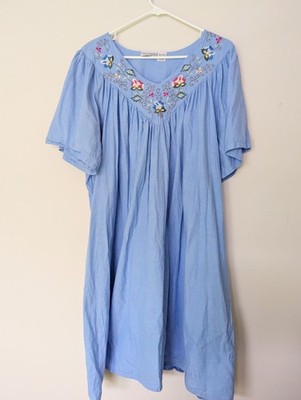 Phases Woman Vintage  Cottage Wear Grandma Core Cotton Boho Blue Dress XL