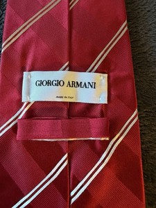 Giorgio Armani Silk Men's Tie Red White Striped Woven Logo Designer