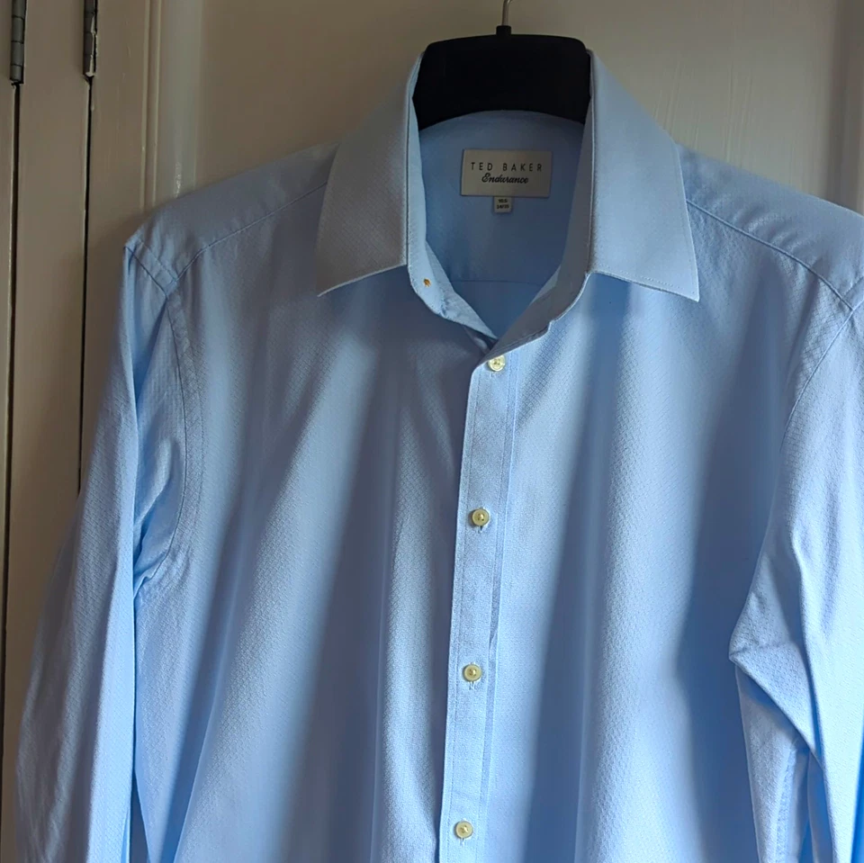 Ted Baker Endurance Blue Textured Cotton Dress Shirt 16.5 34/35 Long Sleeve - Image 1 of 4