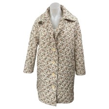 Cider White Multicolor Floral Button Quilted Puffer Over Coat Blazer Jacket Sz S