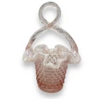 Vintage Fenton Glass Basket Light Pink Opalescent Hobnail Twisted Handle Ruffled