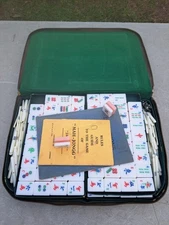 vintage Mah Jong 144 tile set triple layer white clear pink  5/8" thick