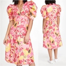 Farm Rio Pink Papaya Salad Button Down Linen Dress Size Small