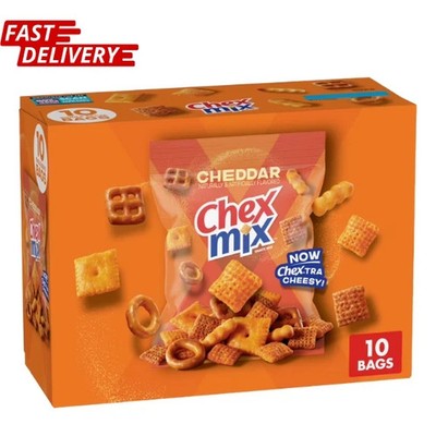 Chex Mix Cheddar Snack Mix, Single Serve Snack Bags, Multipack, 10 Count, 17.5 o
