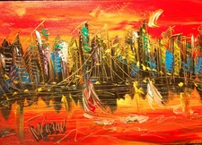 Landscape CITY POP ART  PAINTING Impasto  Abstract   CANVAS ORIGINAL FDOG7T