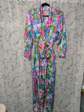 Vintag CYBILS COLLECTION Ladies Size M Multicolor Floral Silky Belted Jumpsuit