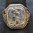 Mens Intaglio Trojan Warrior Sterling silver 10k Gold Signet Ring Vintage Sz 9