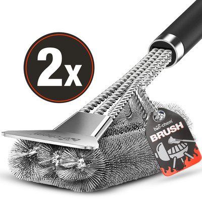 bio-chem Grillbürste 2X für Gasgrill Holzkohlegrill BBQ Grillrost mit Schaber