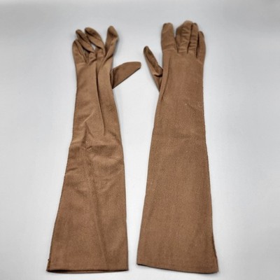 Vintage Elbow Opera Length Formal Gloves Womens One Size Stretch Brown