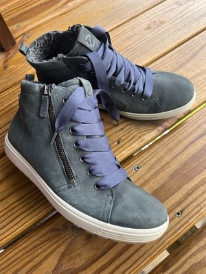 ECCO GORE-TEX Leather High Top Boots Waterproof Side Zip Lace Up Size 9 Hiking