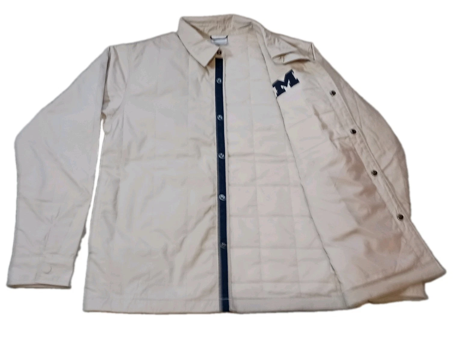 Michigan Wolverines Columbia Quilted Shirt Snap Jacket Tan Mens S Fits M/L NWT image 2
