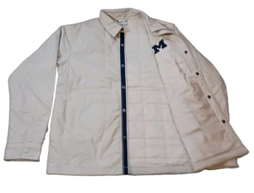 Michigan Wolverines Columbia Quilted Shirt Snap Jacket Tan Mens S Fits M/L NWT image 2
