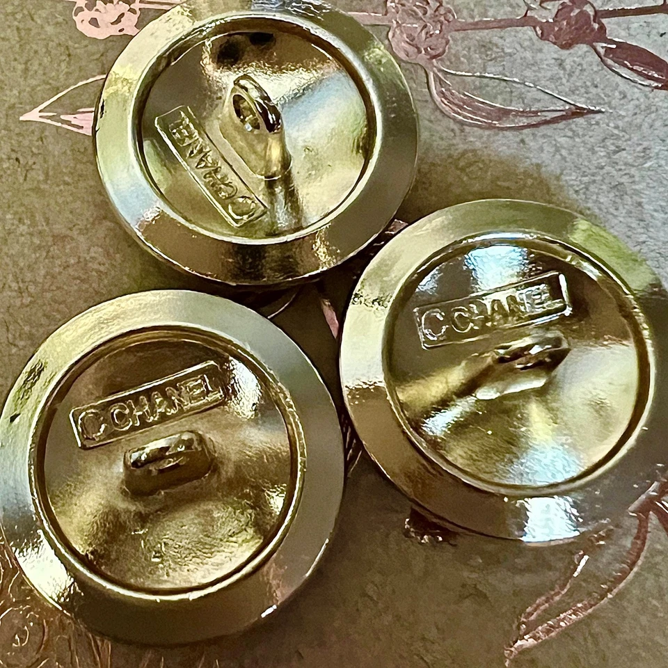 Gold Black Set of 5 Buttons Stamped Ø 22mm Chanel Replacement Button Coco CC - Image 2 of 4