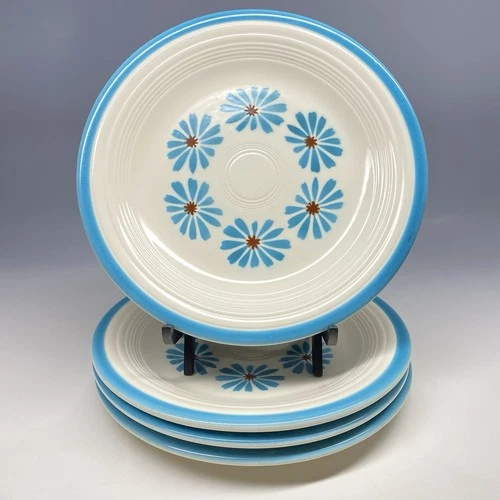 Set of 4 VTG Fiesta Ware BLUE HAWAIIAN TURQUOISE Daisy 10 1/4 Inch Dinner Plate