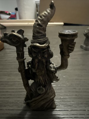 VTG Spoontiques PP596 Pewter Wizard Holding Dragon Staff & torch figure 1985 4''
