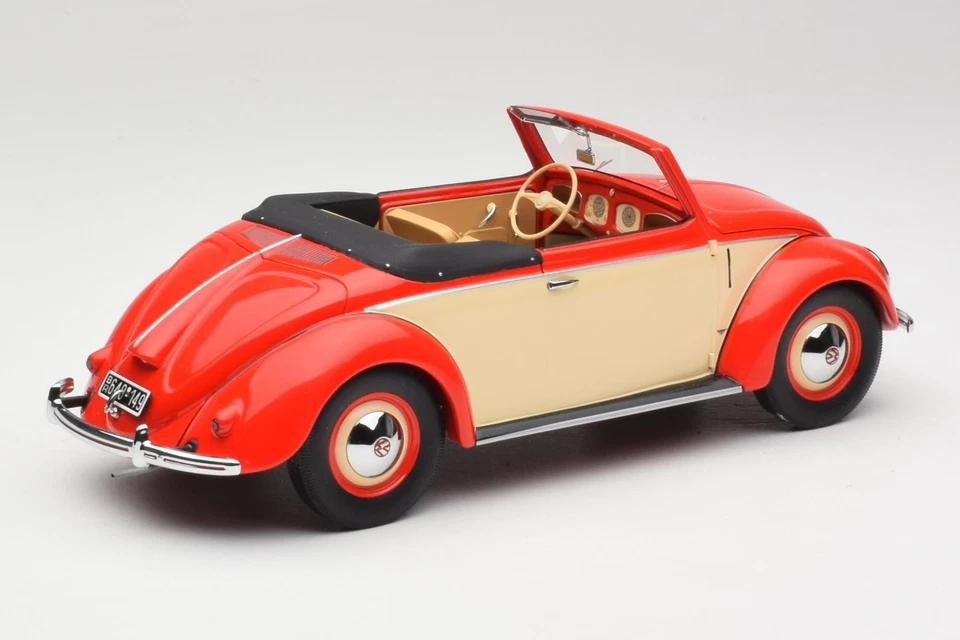 107054231 VW Volkswagen Beetle Convertible Hebmuller Red & Cream Minichamps - Immagine 2 di 4