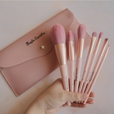 Pink Makeup Brush Set with Case, 6 Synthetic Brushes, Blending