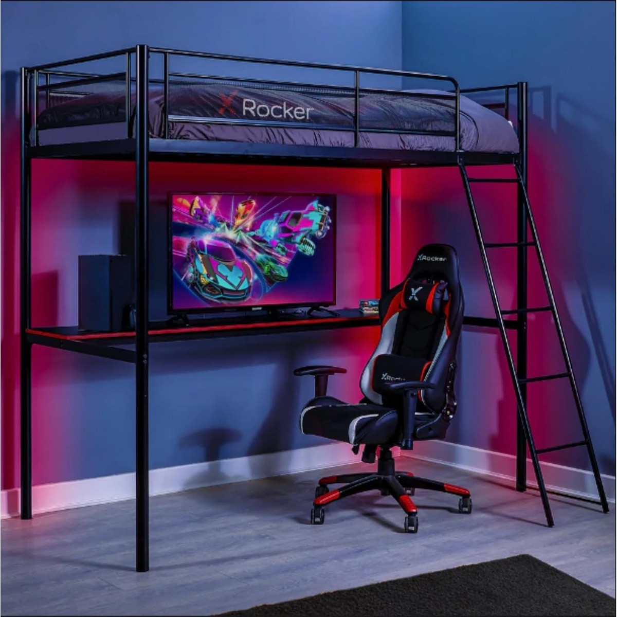 X Rocker 2112601 Video Gaming Loft Bunk Bed, Durable Black Metal