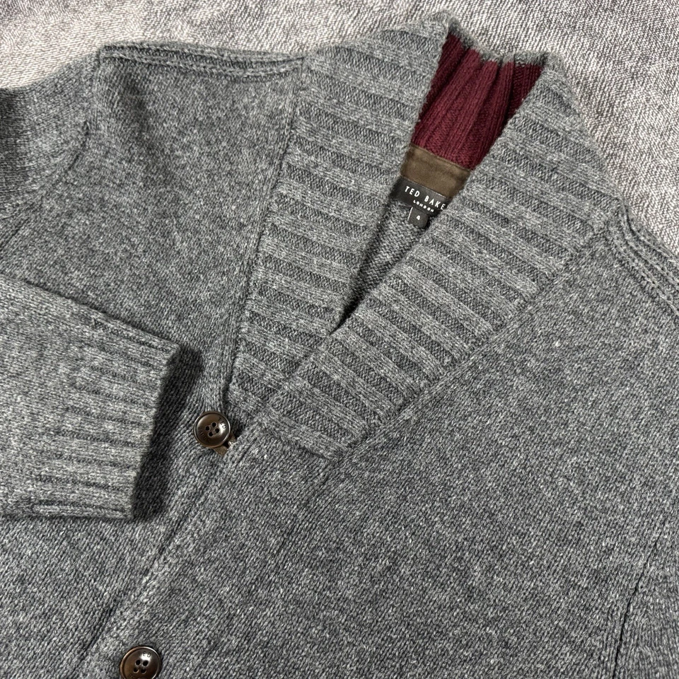 Cárdigan suéter Ted Baker London para hombre talla 4 cuello chal abotonado lana alpaca Foto 3 de 4