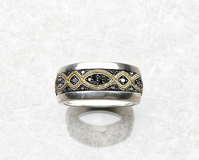 Unisex Sterling Silver Black Spinel Channel Set Wide Band Infinity Ring 7 or 8