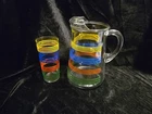 VTG Anchor Hocking Rainbow Stripe Fiesta Glass Pitcher And 1 Glass