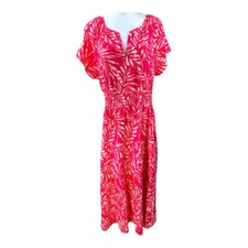 Tahari Floral Linen Short Sleeve Preloved Maxi Dress Size 0*