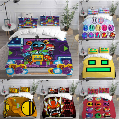 Geometry Dash 3D Bettbezug Bettwäsche Set Kissenbezug Quilt Single Double 2/3pcs