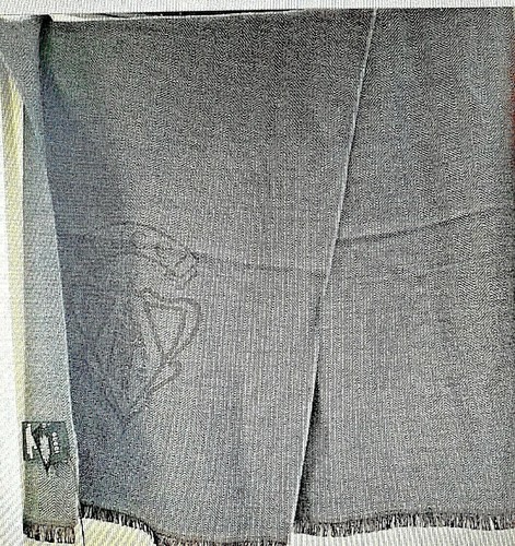 GUCCI Scarf HYSTERIA CREST GG LOGO SAPPHIRE GREY WOOL Twill Fringed 60”x18” - Picture 2 of 5