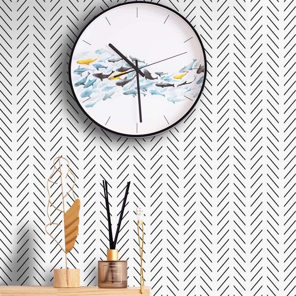 Orainege Black and White Peel Stick Wallpaper 17.7" x 118.1", Black