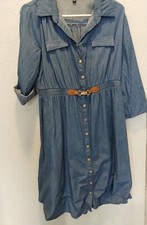 Ryan Michelle Dress Blue DENIM Chambray size PL Elastic Waist Lined Leather Acce