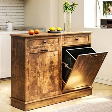 TC-HOMENY Double Tilt Out Kitchen Trash Cabinet Laundry Sorter Storage Cabinet