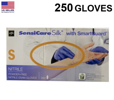 Medline SensiCare Silk Powder-Free Nitrile Exam Gloves New Small 250 PC