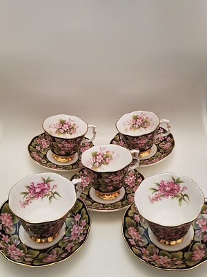Royal Albert Fireweed & Mayflower Design 5er Set Teetassen & Untertassen 1975 (A15)